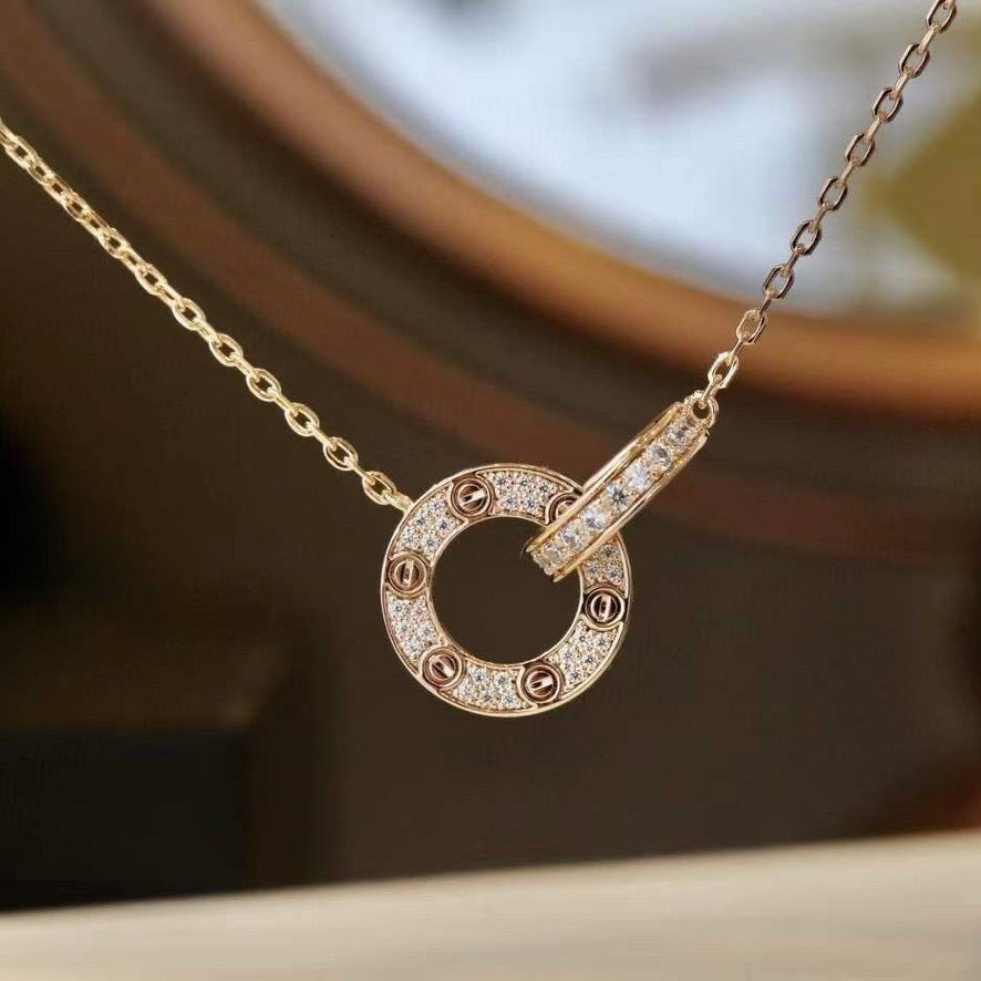 [Bloom]LOVE 7.6MM NECKLACE ROSE GOLD AND SILVER  FULL DIAMOND