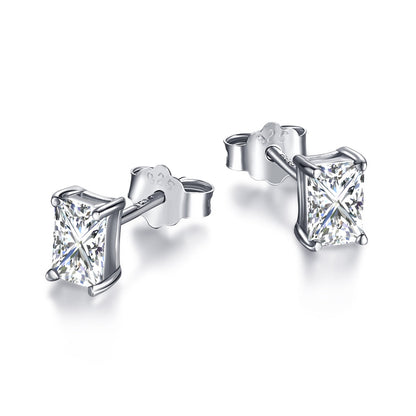 [Bloom]Stylish Shiny Rectangular Center Stone Stud Earrings