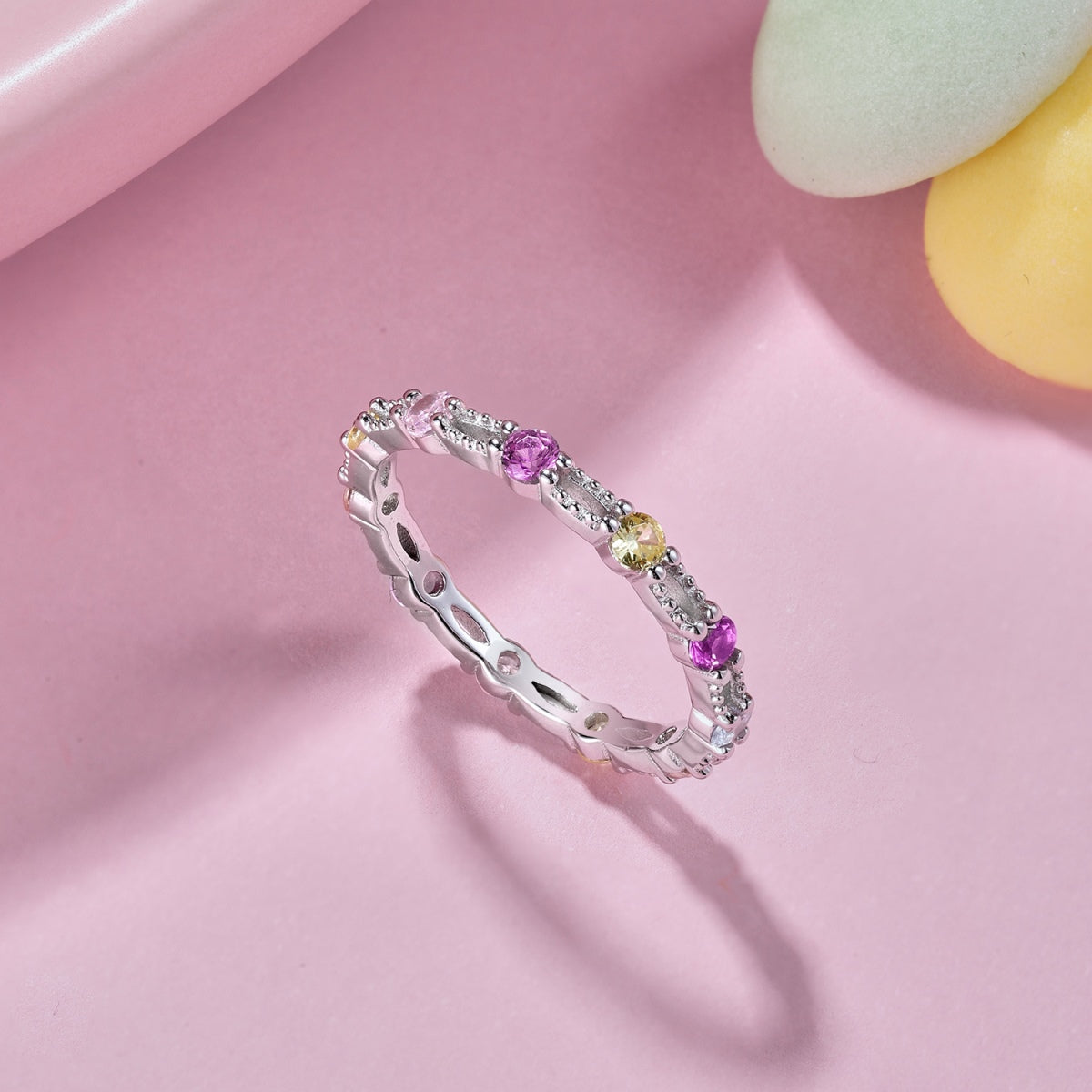 [Bloom]Sparkling Colorful Round Cut Tennis Ring