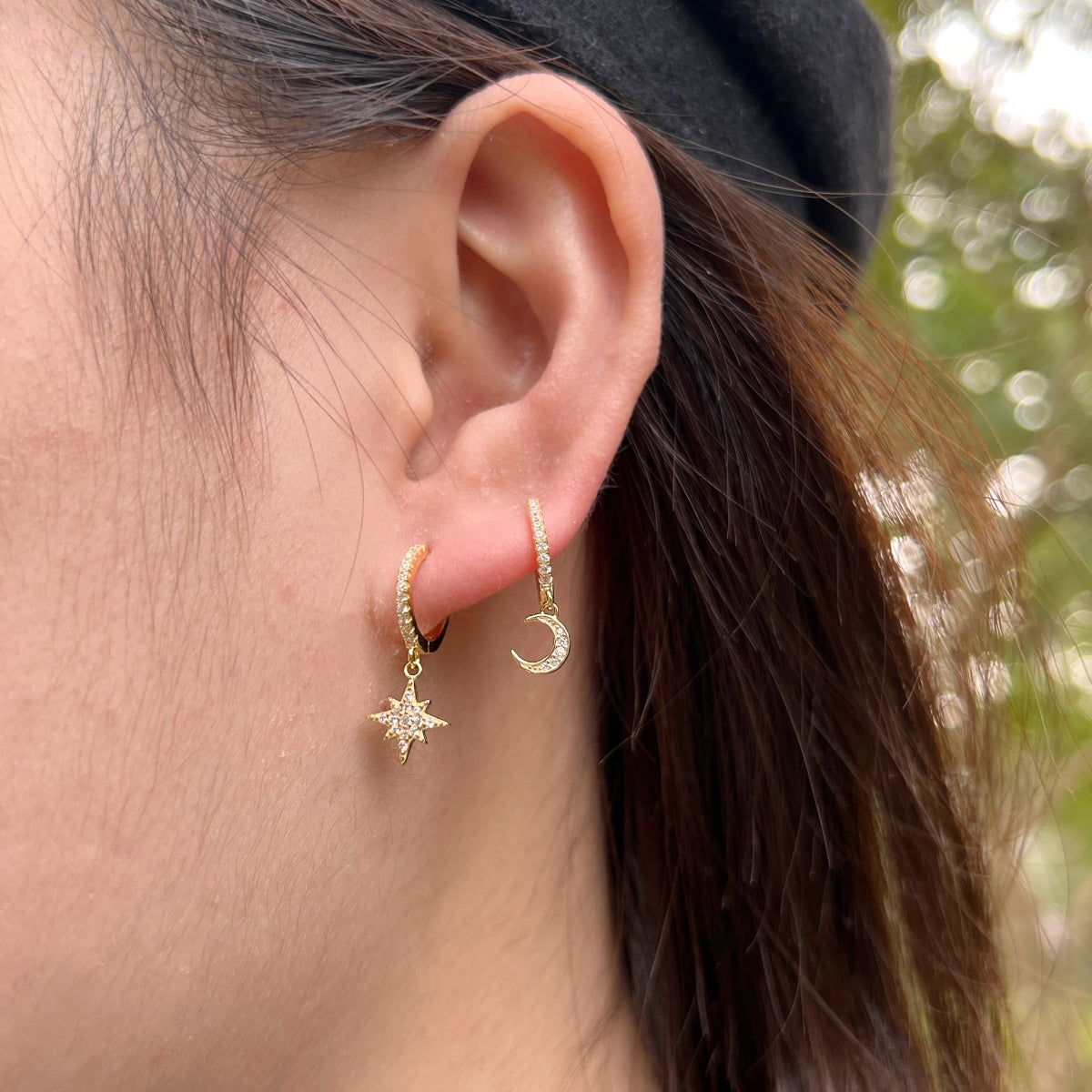 [Bloom]Star and Moon Asymmetric Earrings