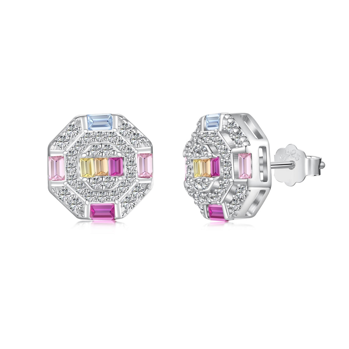 [Bloom]Ornate Colorful Octagon Shape Daily Earrings