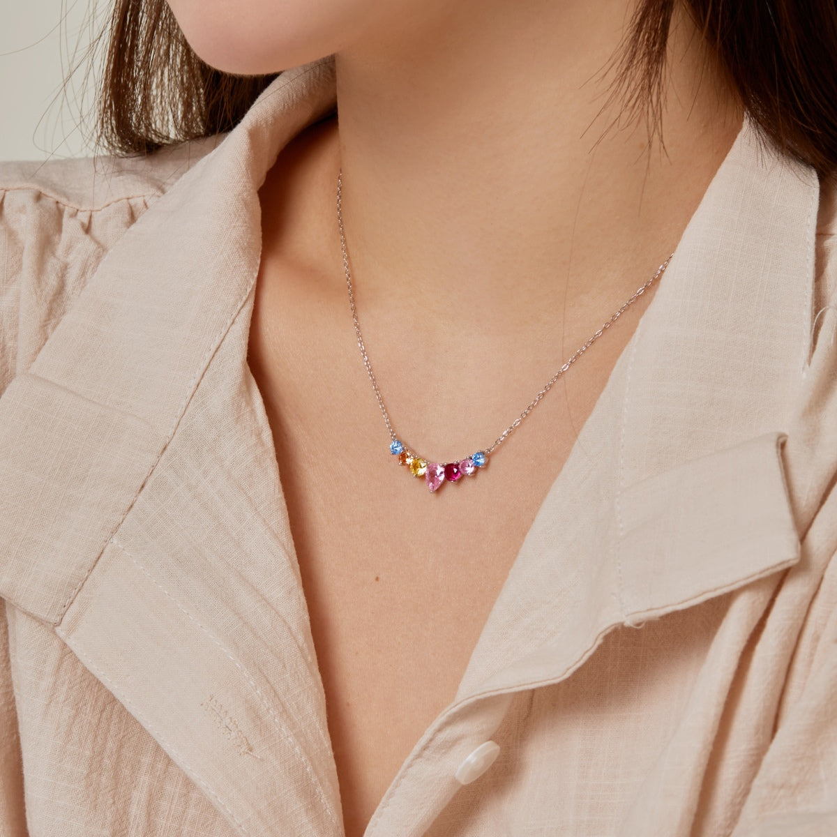 [Bloom]Dainty Colorful Heart Necklace