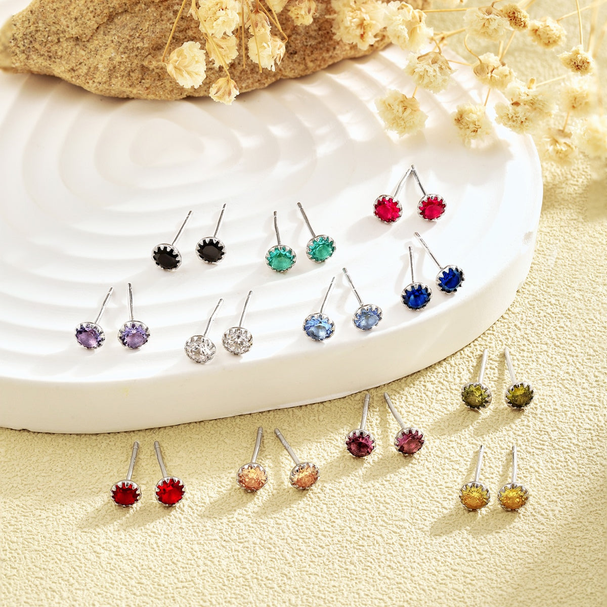 [Bloom]Sparkling Colorful Round Shape Earrings