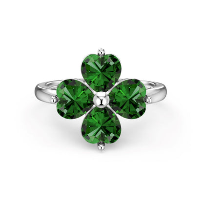 [Bloom]Heart-shaped Four-Leaf Clover Ball Ring