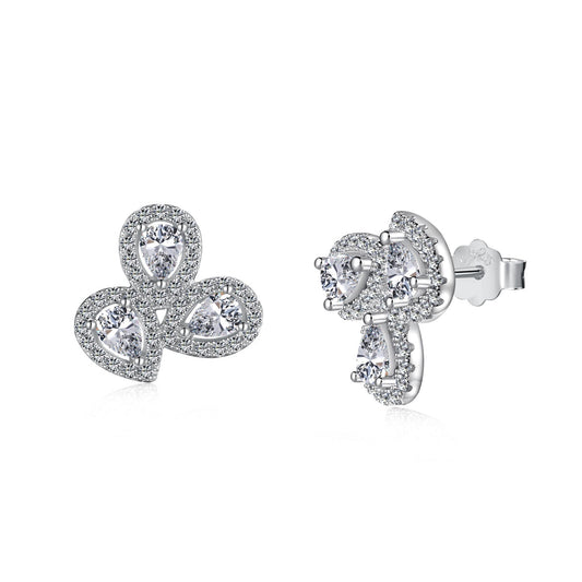 [Bloom]Ornate Flower Shape Pear Cut Lover Earrings