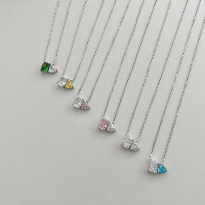 [Bloom]Dazzling Square & Heart Shape Necklace