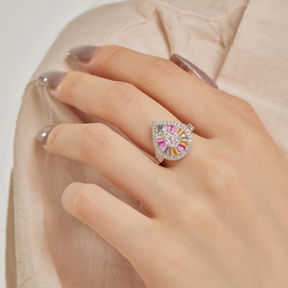 [Bloom]Elegant Colorful Water Drop Shape Banquet Ring