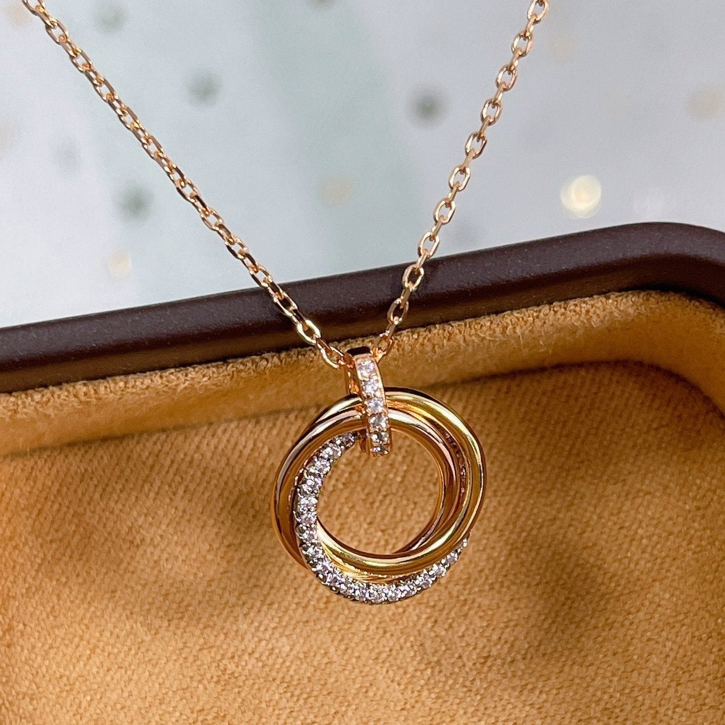 [Bloom]TRINITY NECKLACE SILVER GOLD PINK GOLD DIAMONDS