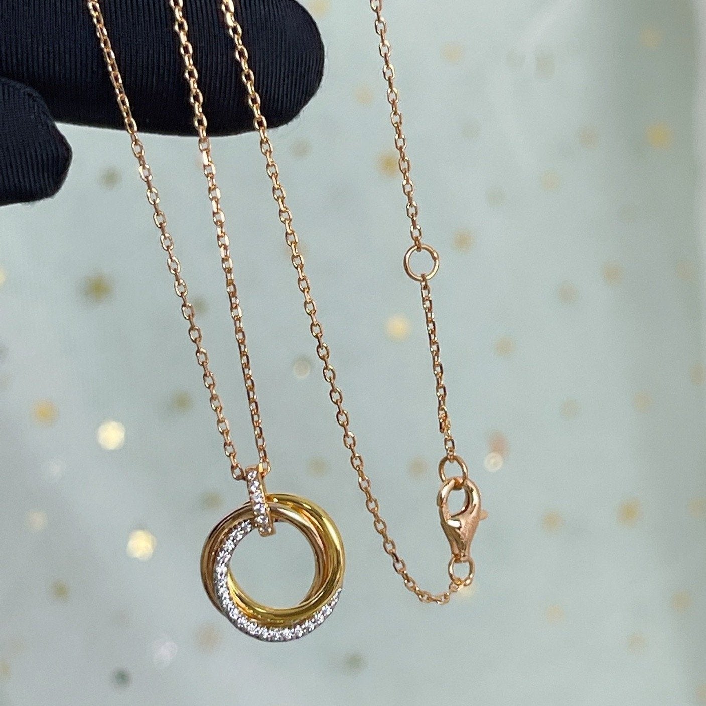 [Bloom]TRINITY NECKLACE SILVER GOLD PINK GOLD DIAMONDS