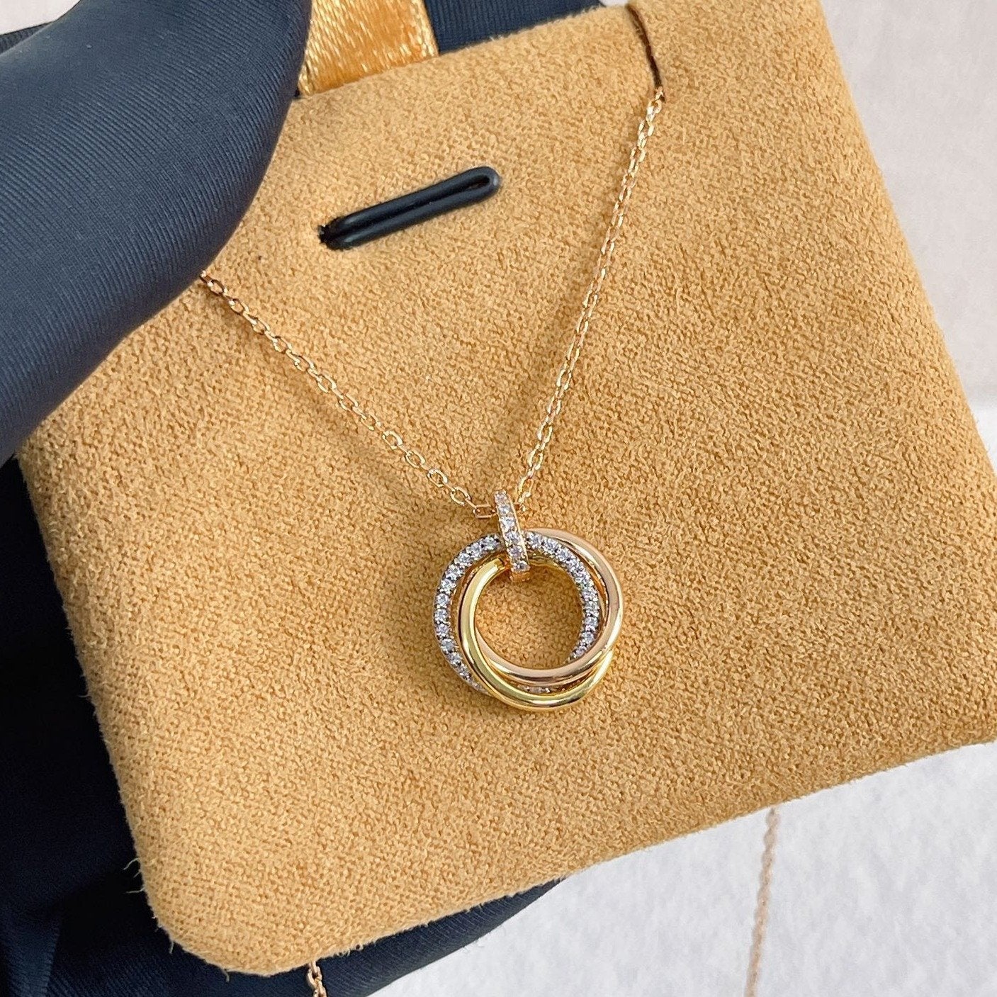 [Bloom]TRINITY NECKLACE SILVER GOLD PINK GOLD DIAMONDS