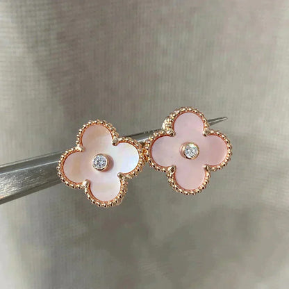 [Bloom]CLOVER MEDIUM 1 MOTIFS  PINK MOP DIAMOND EARRINGS