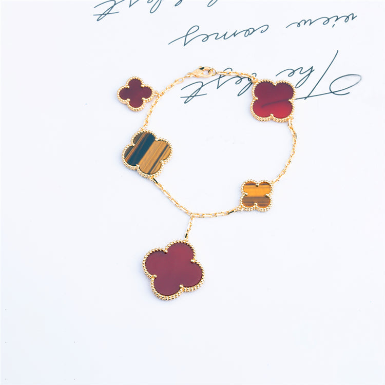 [Bloom]CLOVER BRACELET 5 MOTIFS CARNELIAN TIGER EYE