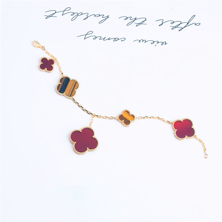 [Bloom]CLOVER BRACELET 5 MOTIFS CARNELIAN TIGER EYE