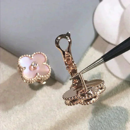 [Bloom]CLOVER MEDIUM 1 MOTIFS  PINK MOP DIAMOND EARRINGS