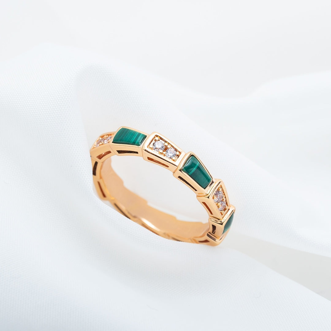 [Bloom]SERPENTI RING PINK GOLD MALACHITE DIAMOND 3MM