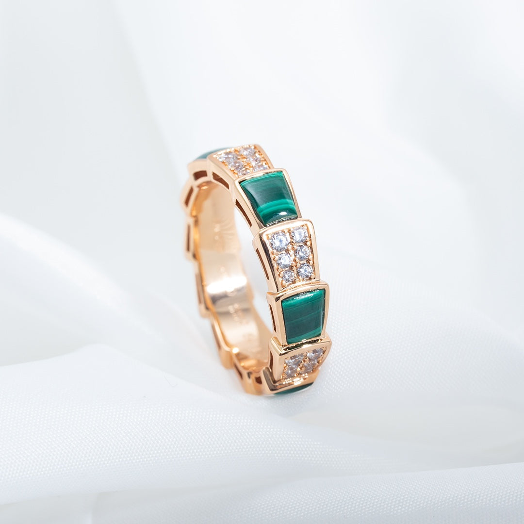 [Bloom]SERPENTI RING PINK GOLD MALACHITE DIAMOND PAVED 4MM