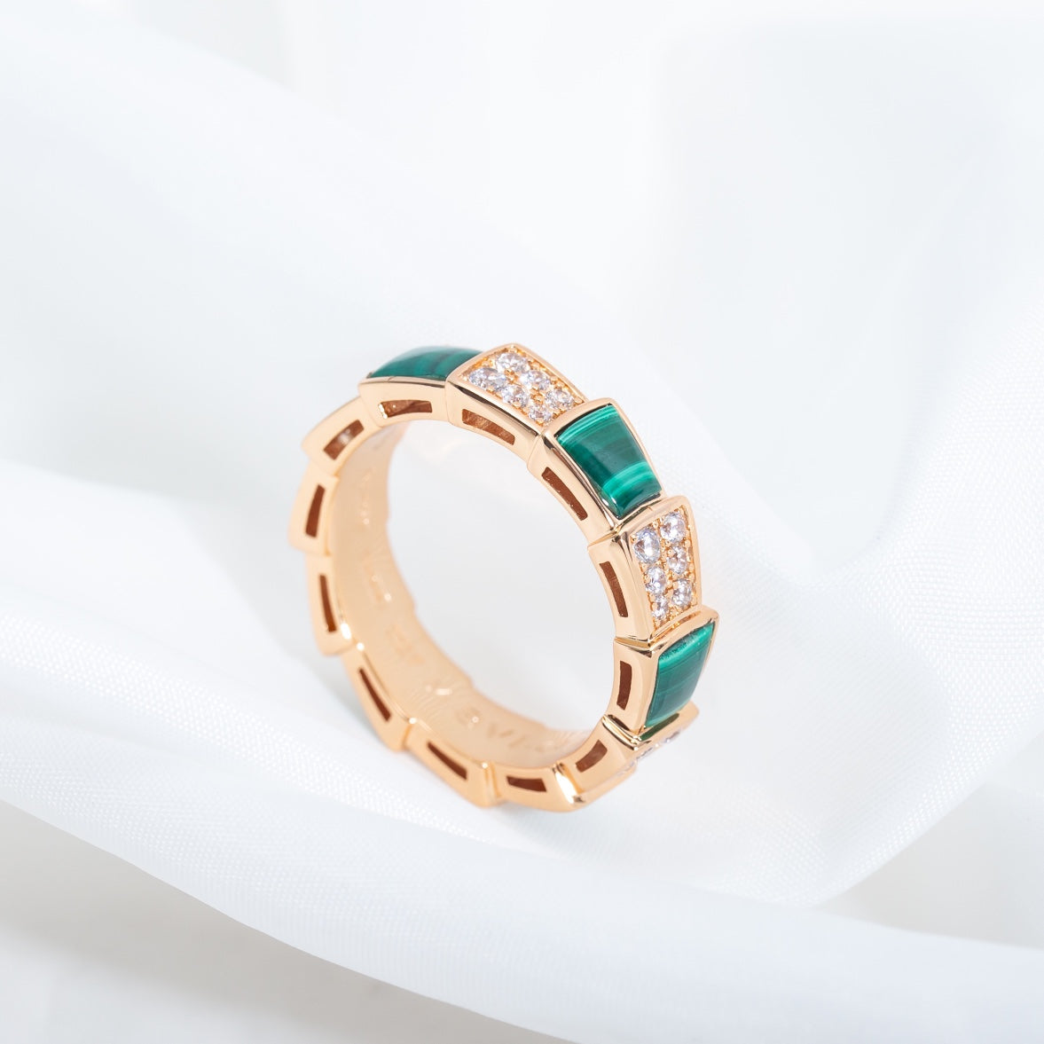 [Bloom]SERPENTI RING PINK GOLD MALACHITE DIAMOND PAVED 4MM