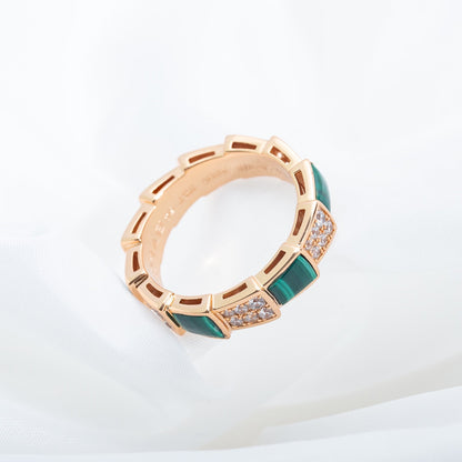 [Bloom]SERPENTI RING PINK GOLD MALACHITE DIAMOND PAVED 4MM