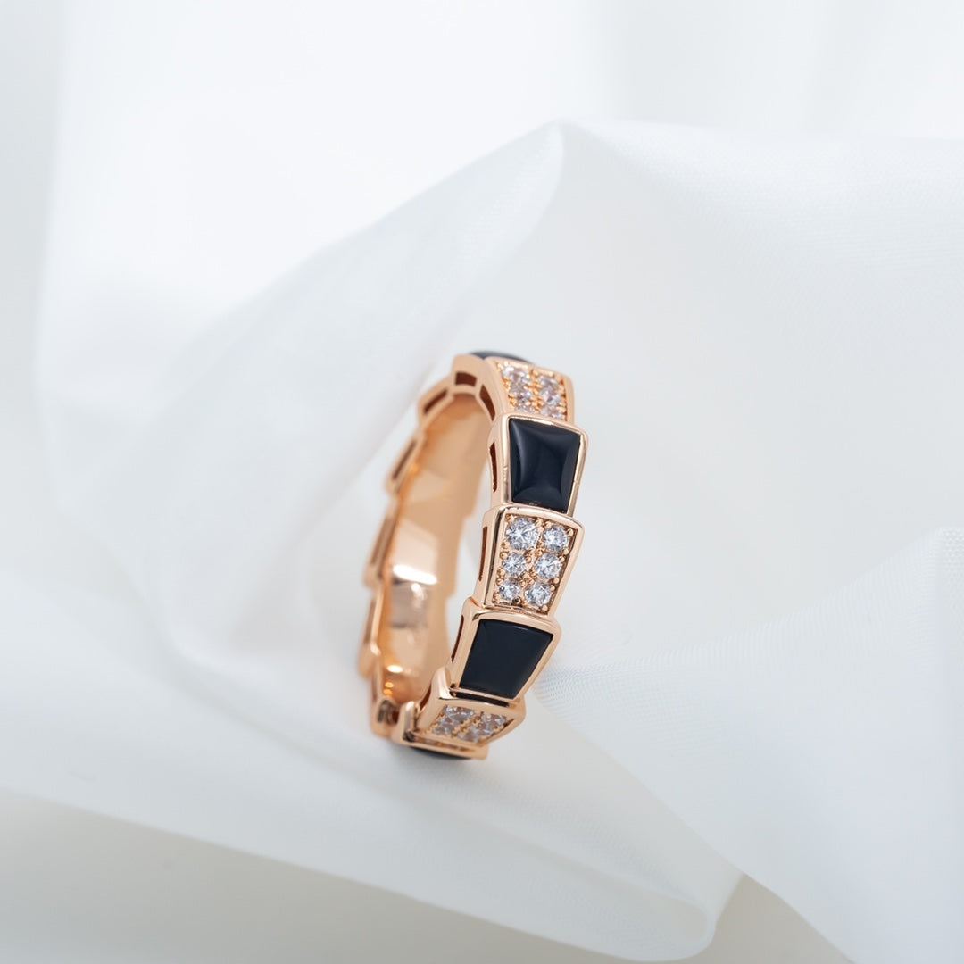 [Bloom]SERPENTI RING PINK GOLD BLACK MOP DIAMOND PAVED 4MM