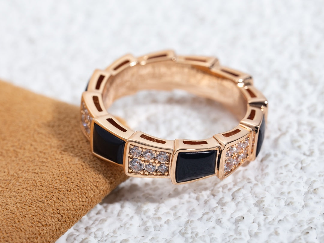 [Bloom]SERPENTI RING PINK GOLD BLACK MOP DIAMOND PAVED 4MM