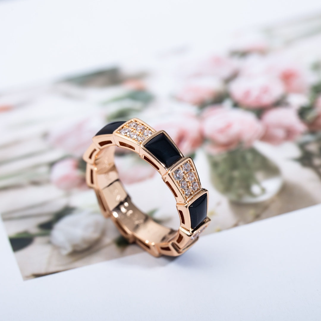 [Bloom]SERPENTI RING PINK GOLD BLACK MOP DIAMOND PAVED 4MM