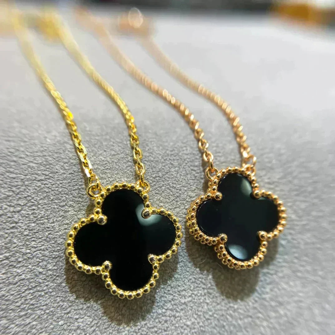 [Bloom]CLOVER 15MM BLACK ONYX SINGLE FLOWER NECKLACE