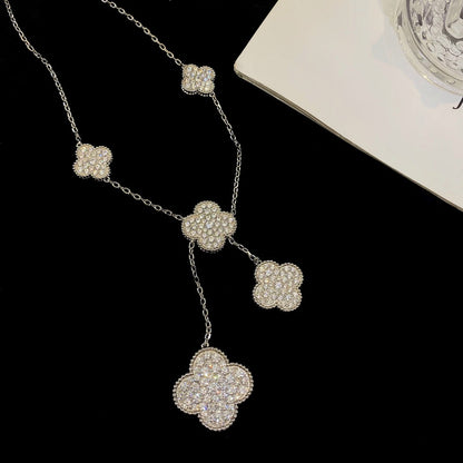 [Bloom]CLOVER 5 MOTIFS SILVER DIAMONDS NECKLACE