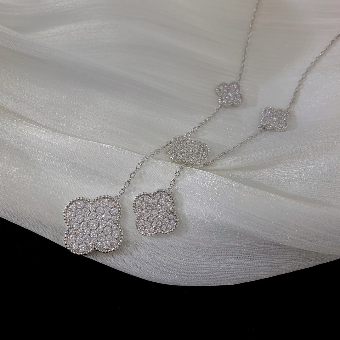 [Bloom]CLOVER 5 MOTIFS SILVER DIAMONDS NECKLACE