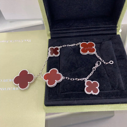 [Bloom]CLOVER 5 MOTIFS SIVLER CARNELIAN BRACELET