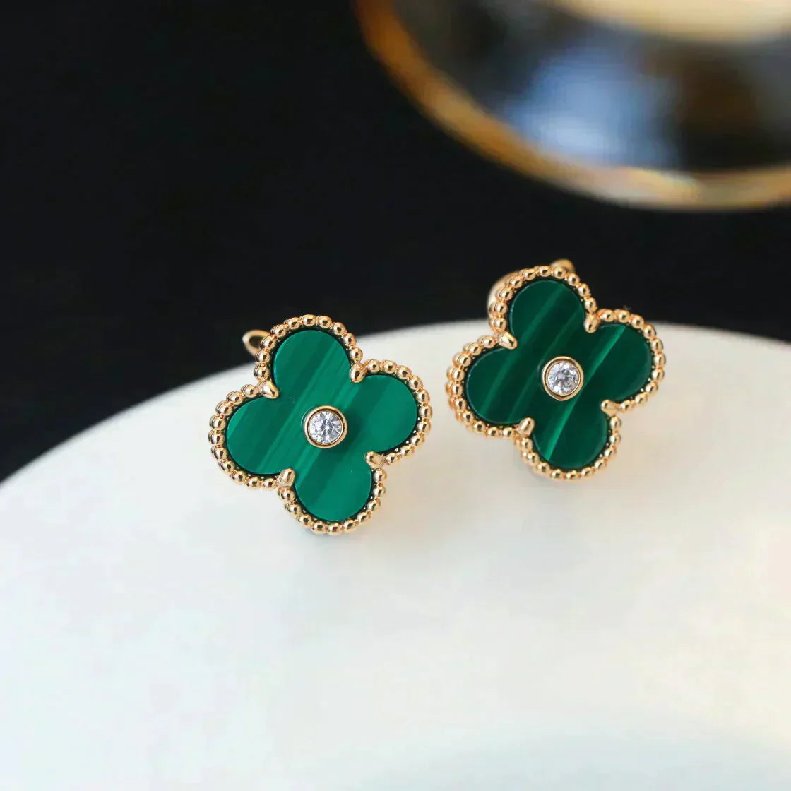 [Bloom]CLOVER MEDIUM 1 MOTIFS MALACHITE DIAMOND EARRINGS