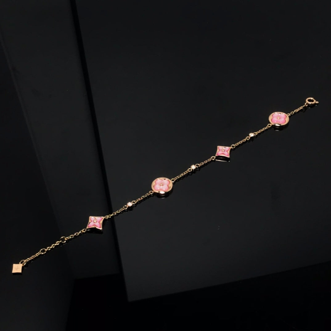 [Bloom]STAR AND SUN 4 MOTIF PINK MOP PINK GOLD BRACELET