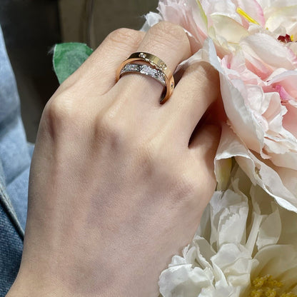 [Bloom]LOVE PINK GOLD SILVER DIAMOND DOUBLE RING