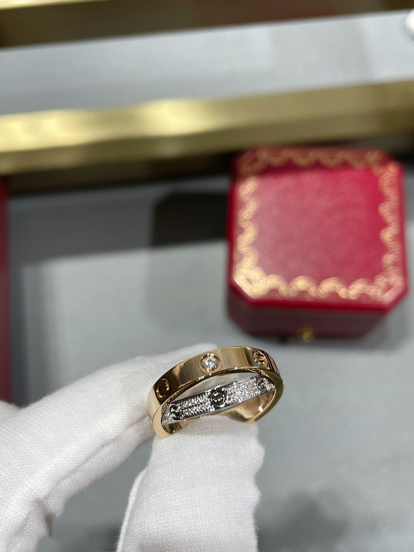 [Bloom]LOVE PINK GOLD SILVER DIAMOND DOUBLE RING