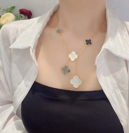 [Bloom]CLOVER 6 MOTIF MOP ONYX GOLD NECKLACE