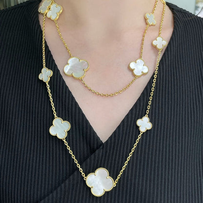 [Bloom]CLOVER 16 MOTIF WHITE MOP GOLD NECKLACE