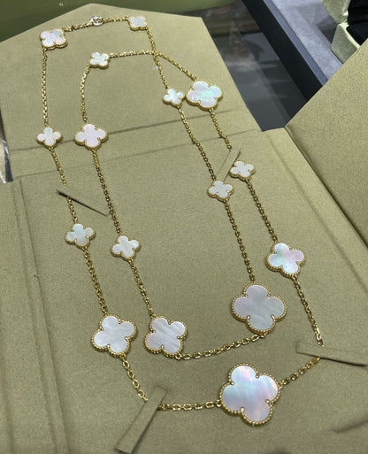 [Bloom]CLOVER 16 MOTIF WHITE MOP GOLD NECKLACE