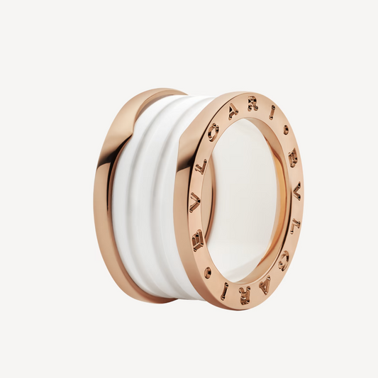 [Bloom]ZERO 1 FOUR-BAND LOOPS AND WHITE CERAMIC SPIRAL PINK GOLD RING