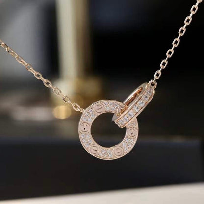 [Bloom]LOVE 7.6MM NECKLACE ROSE GOLD AND SILVER  FULL DIAMOND