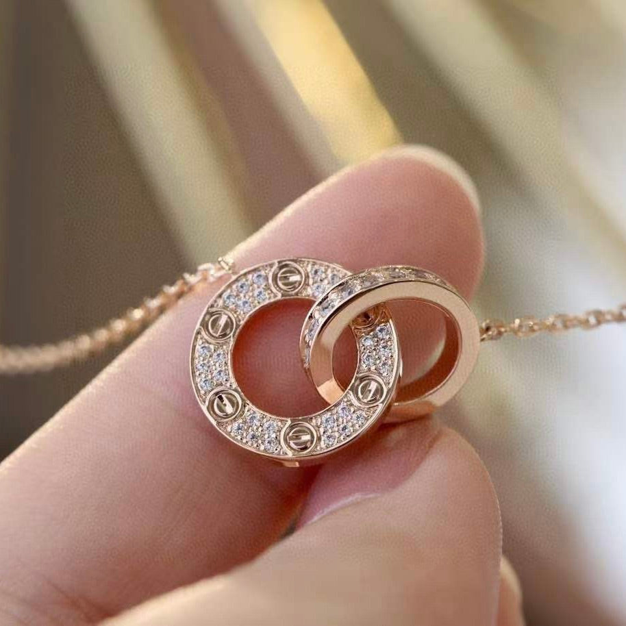 [Bloom]LOVE 7.6MM NECKLACE ROSE GOLD AND SILVER  FULL DIAMOND