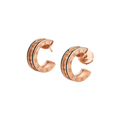 [Bloom]ZERO 1 ROCK PINK GOLD EARRINGS WITH STUDDED SPIRAL AND BLACK CERAMIC