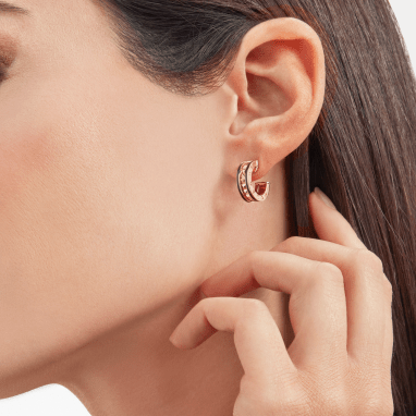 [Bloom]ZERO 1 ROCK PINK GOLD EARRINGS WITH STUDDED SPIRAL AND BLACK CERAMIC