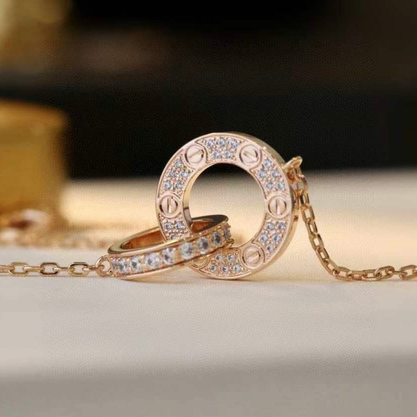 [Bloom]LOVE 7.6MM NECKLACE ROSE GOLD AND SILVER  FULL DIAMOND