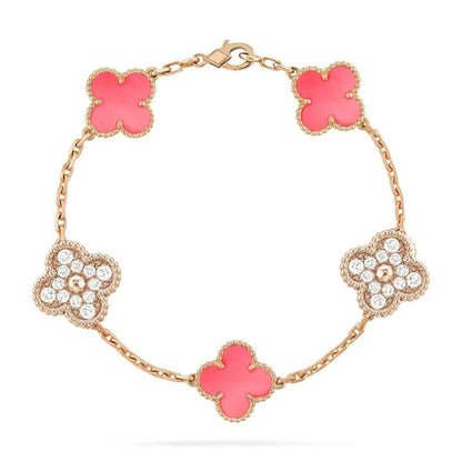 [Bloom]CLOVER 5 MOTIF DIAMOND PINK MOP PINK GOLD BRACELET