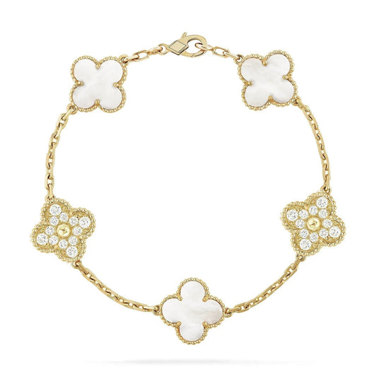 [Bloom]CLOVER BRACELET 5 MOTIF WHITE MOP DIAMOND