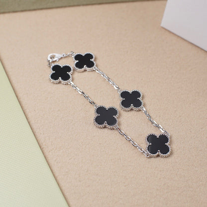 [Bloom]CLOVER 5 MOTIF ONYXS  BRACELET SILVER