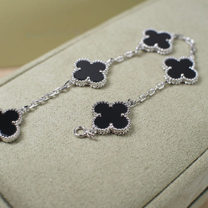 [Bloom]CLOVER 5 MOTIF ONYXS  BRACELET SILVER