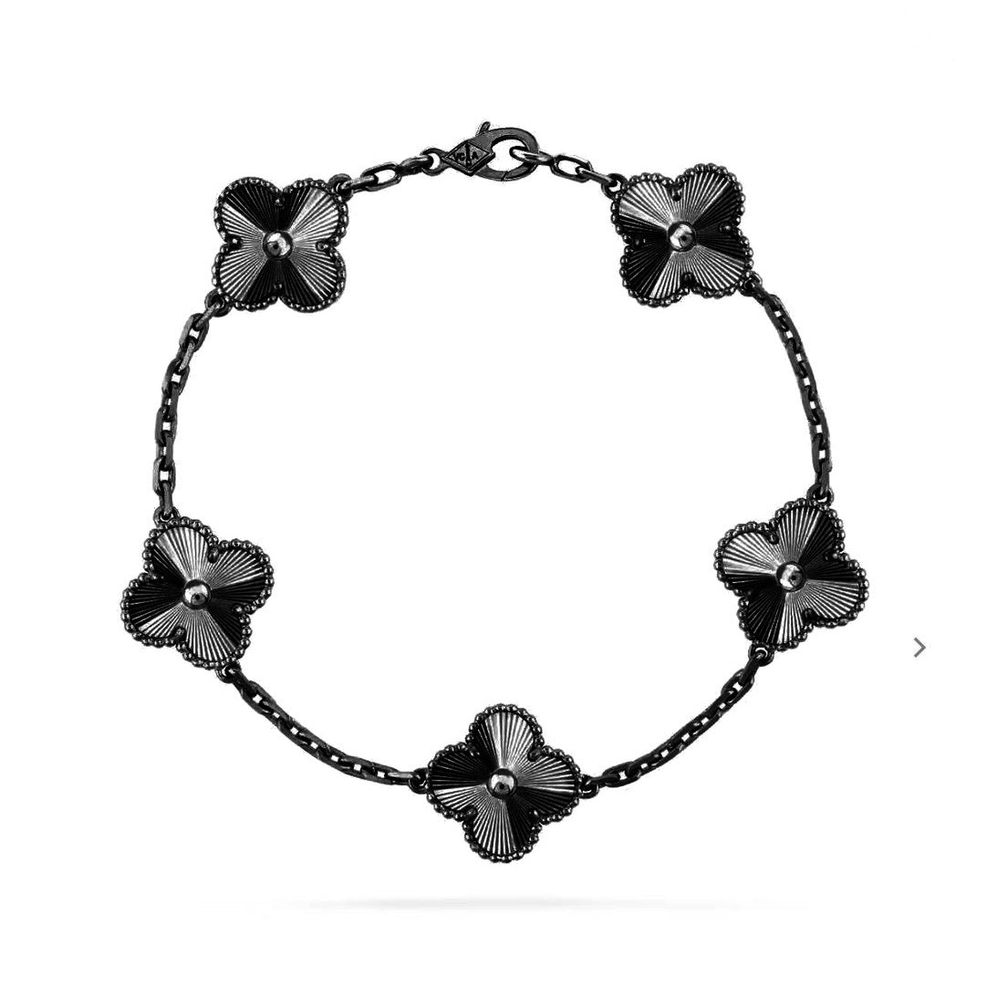 [Bloom]CLOVER 5 MOTIF BLACK BRACELET