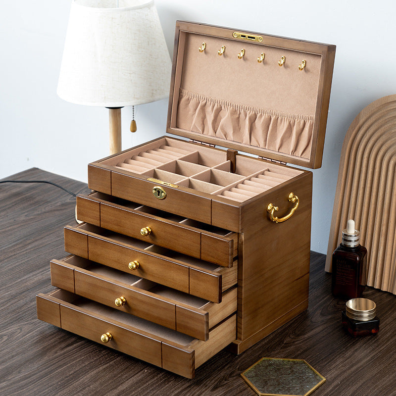 SOLID WOOD RETRO JEWELRY BOX WITH LOCK