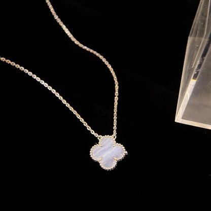 [Bloom]CLOVER 15MM BLUE CHALCEDONY NECKLACE SILVER