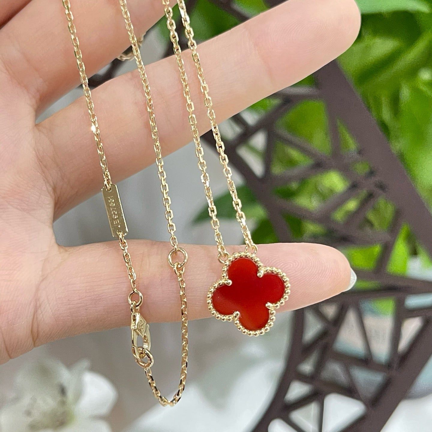 [Bloom]CLOVER 15MM CARNELIAN SINGLE FLOWER NECKLACE